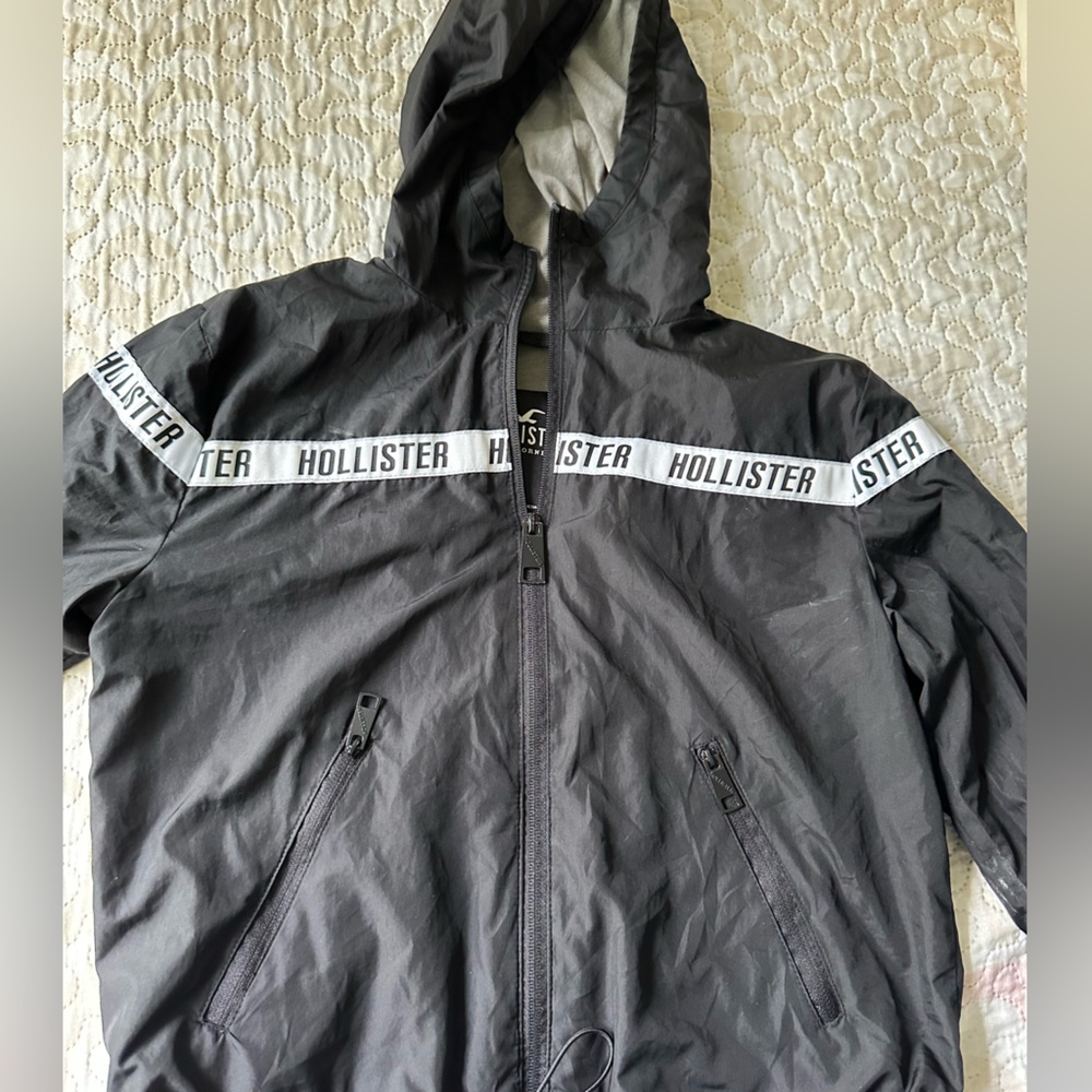 Hollister Black and Gray Hooded Jacket
